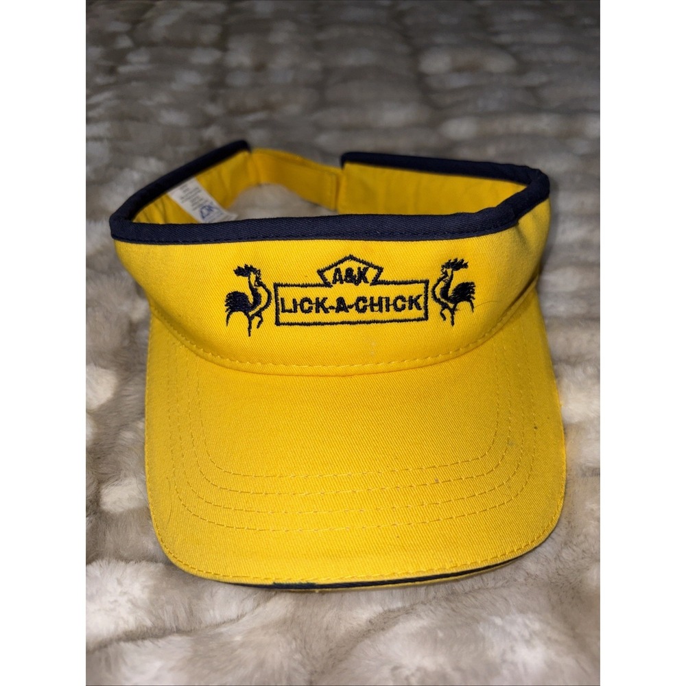 A&K Yellow Lick A Chick Funny Visor Hat Hook & Loop Strap Adjustable 100% Cotton